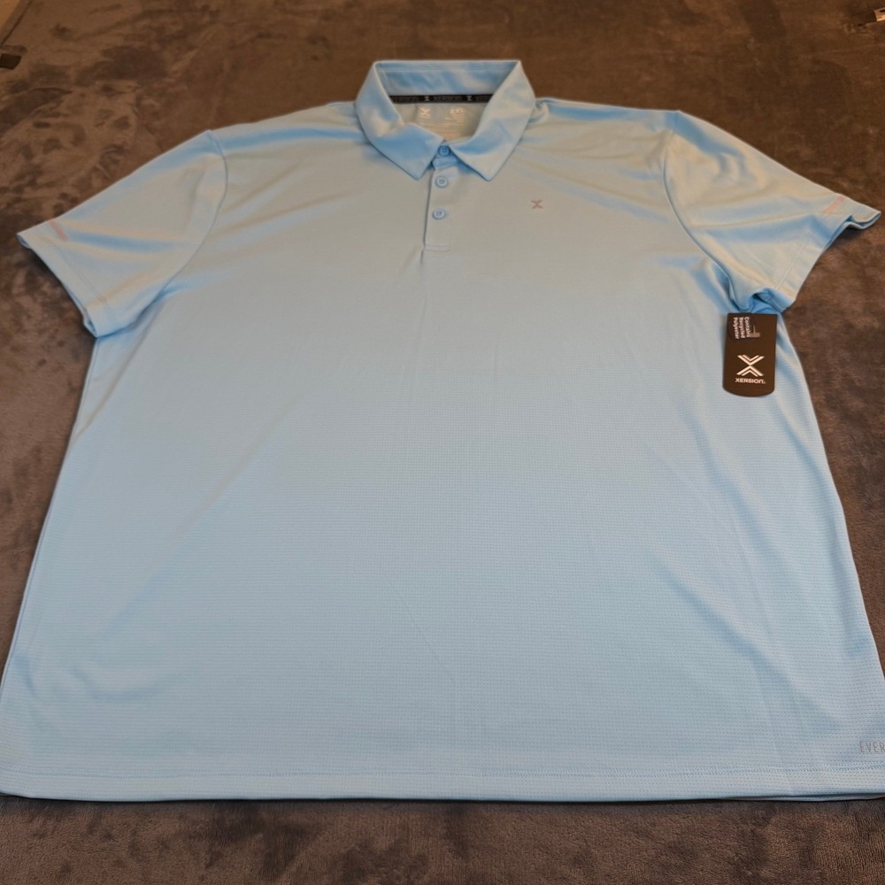 Xersion EverAir Lifestyle Polo Shirt Mens 2XL Blue Breathable Quick-Dri NWT
